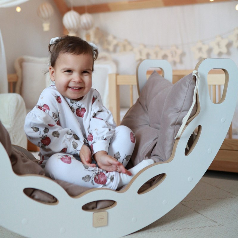 Malá dřevěná houpačka Plush Nest 4v1 - šedá